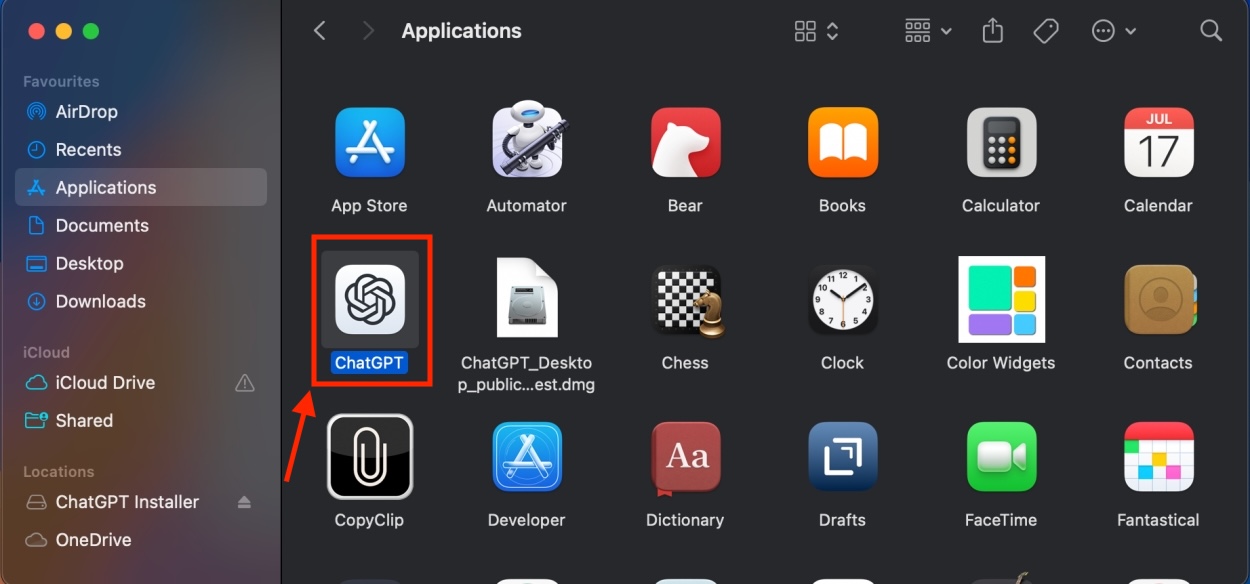 How to Get and Use ChatGPT macOS App 3 ChatGPT app in Applications on Mac